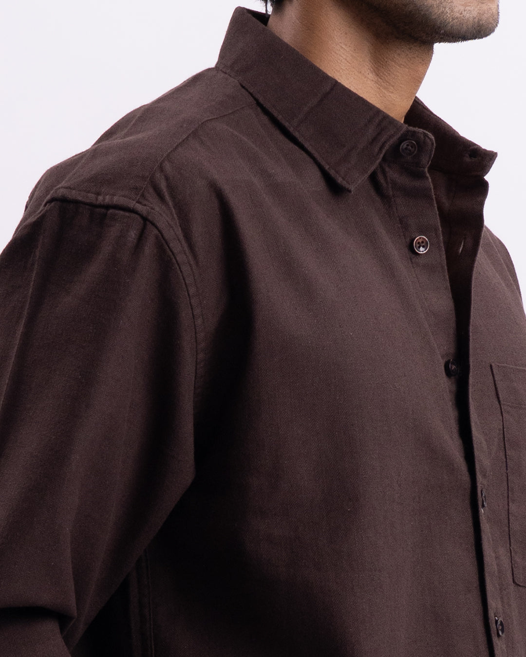 Linen Herringbone Relaxed Cropped Shirt In Brown