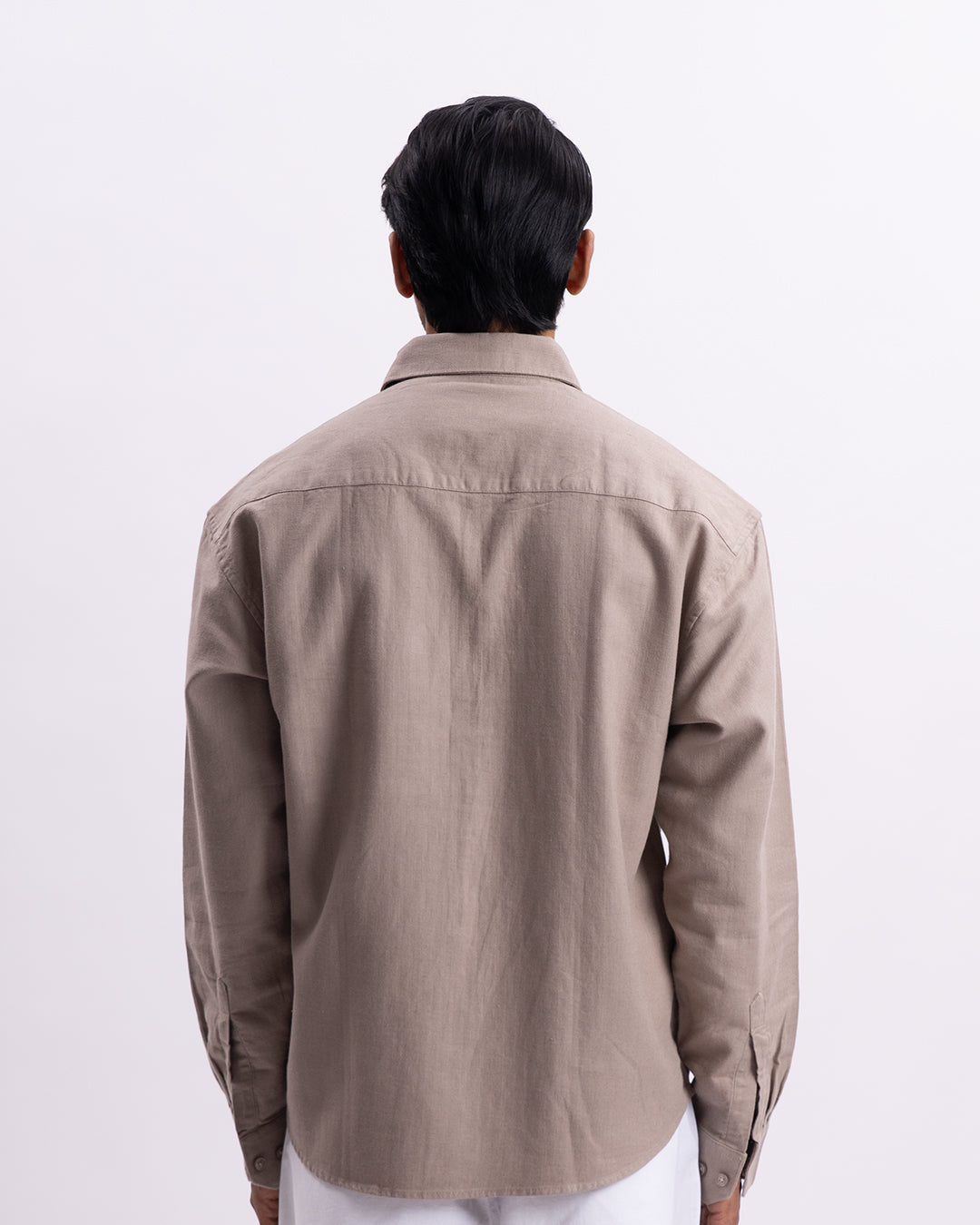 Linen Herringbone Relaxed Cropped Shirt In Beige