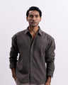 Linen Herringbone Relaxed Cropped Shirt In Olive