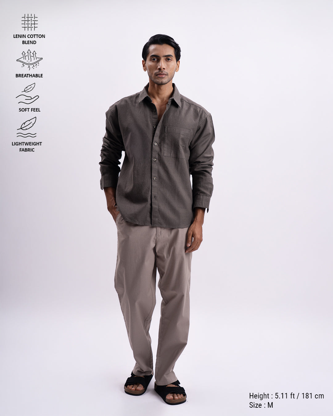 Linen Herringbone Relaxed Cropped Shirt In Olive