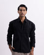 Linen Herringbone Relaxed Cropped Shirt In Black