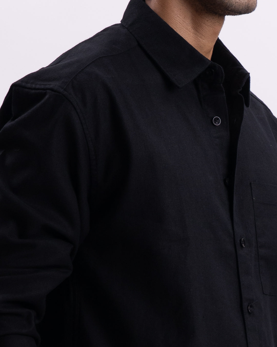 Linen Herringbone Relaxed Cropped Shirt In Black