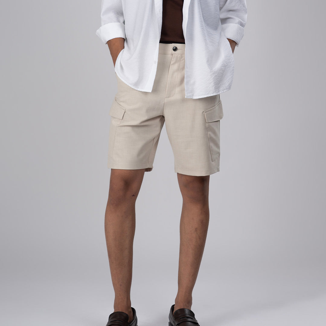 Easy Iron Cargo Shorts In Cream