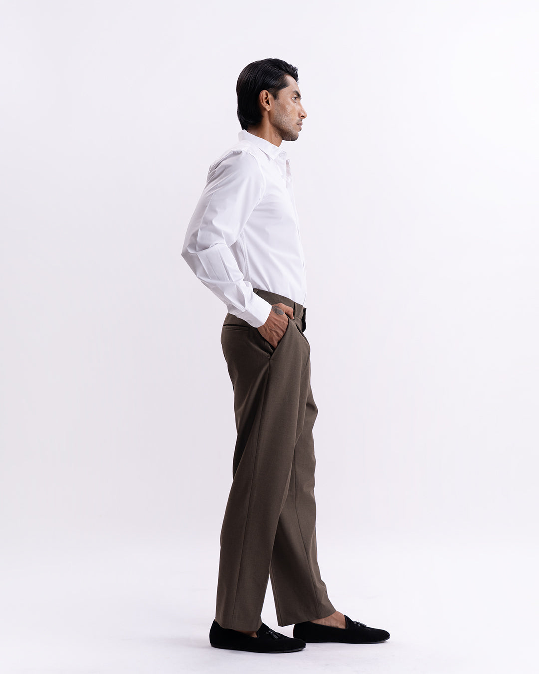 Classic Easy Iron Relaxed Trousers In Fur Brown