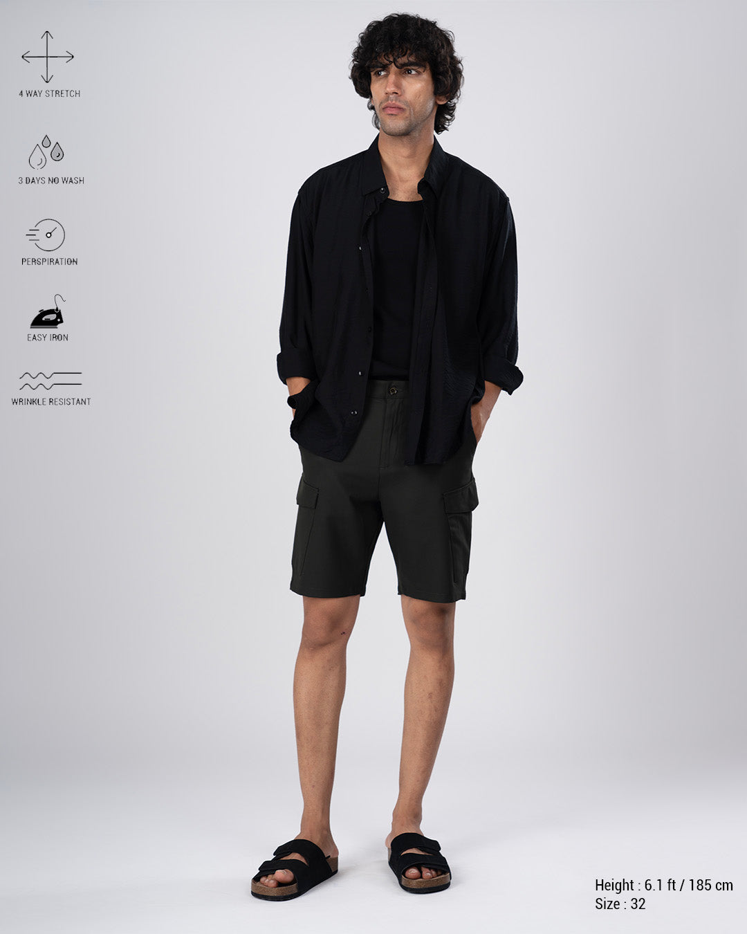 Easy Iron Cargo Shorts In Olive