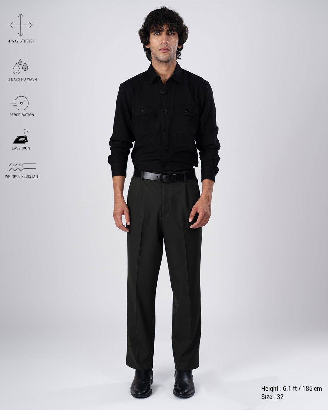 Classic Easy Iron Relaxed Trousers In Olive