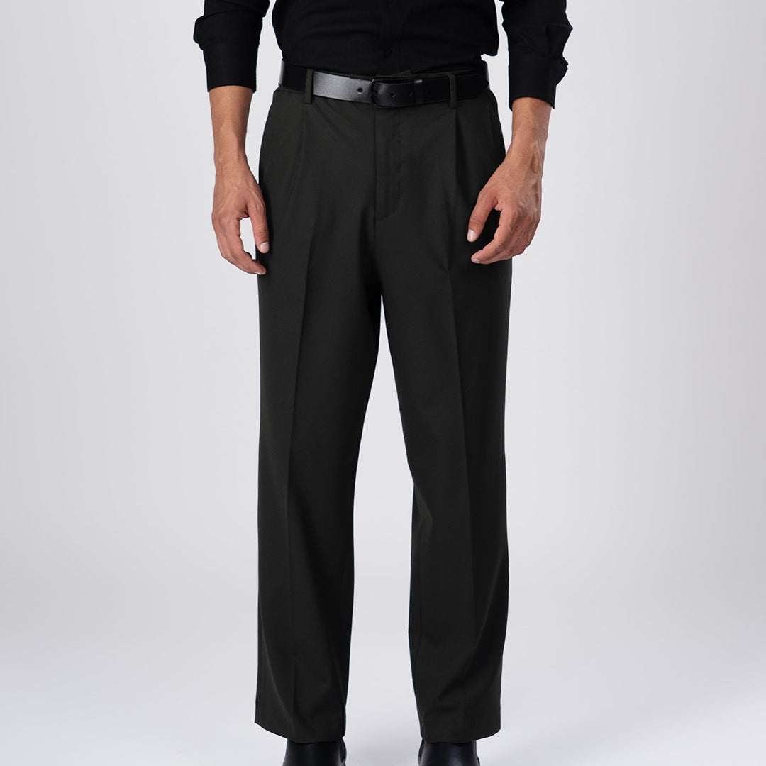 Classic Easy Iron Relaxed Trousers In Olive