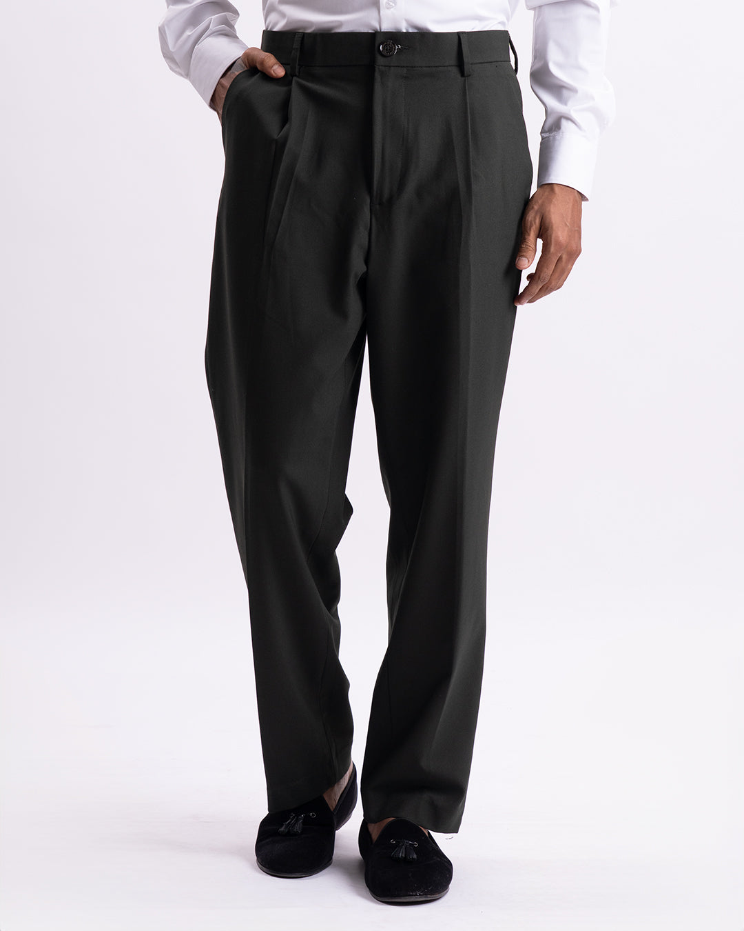 Classic Easy Iron Relaxed Trousers In Olive