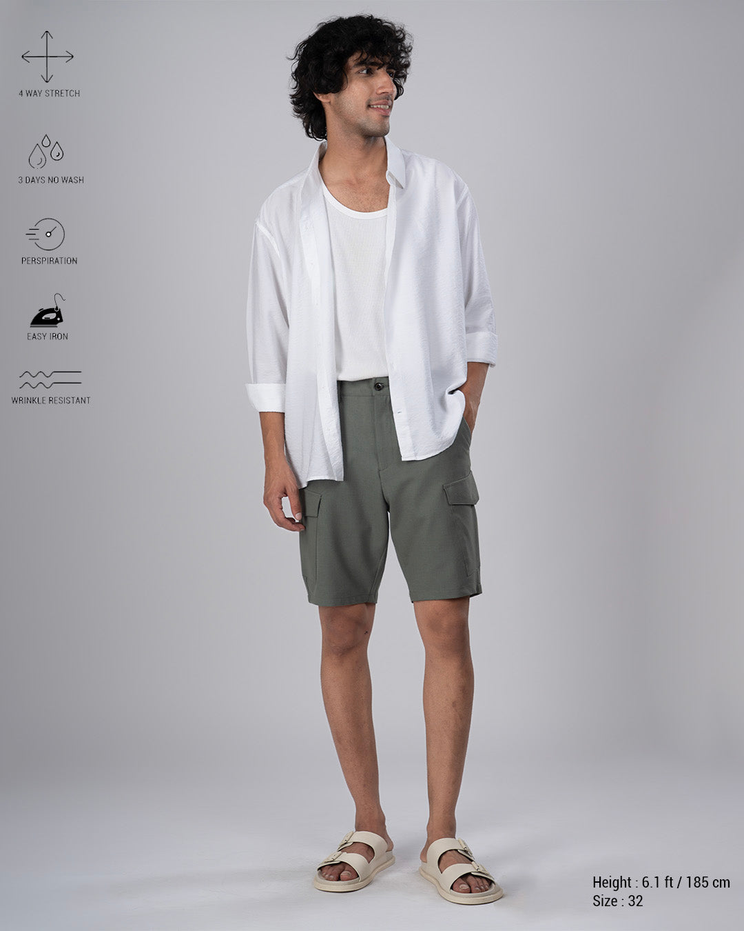 Easy Iron Cargo Shorts In Pistachio
