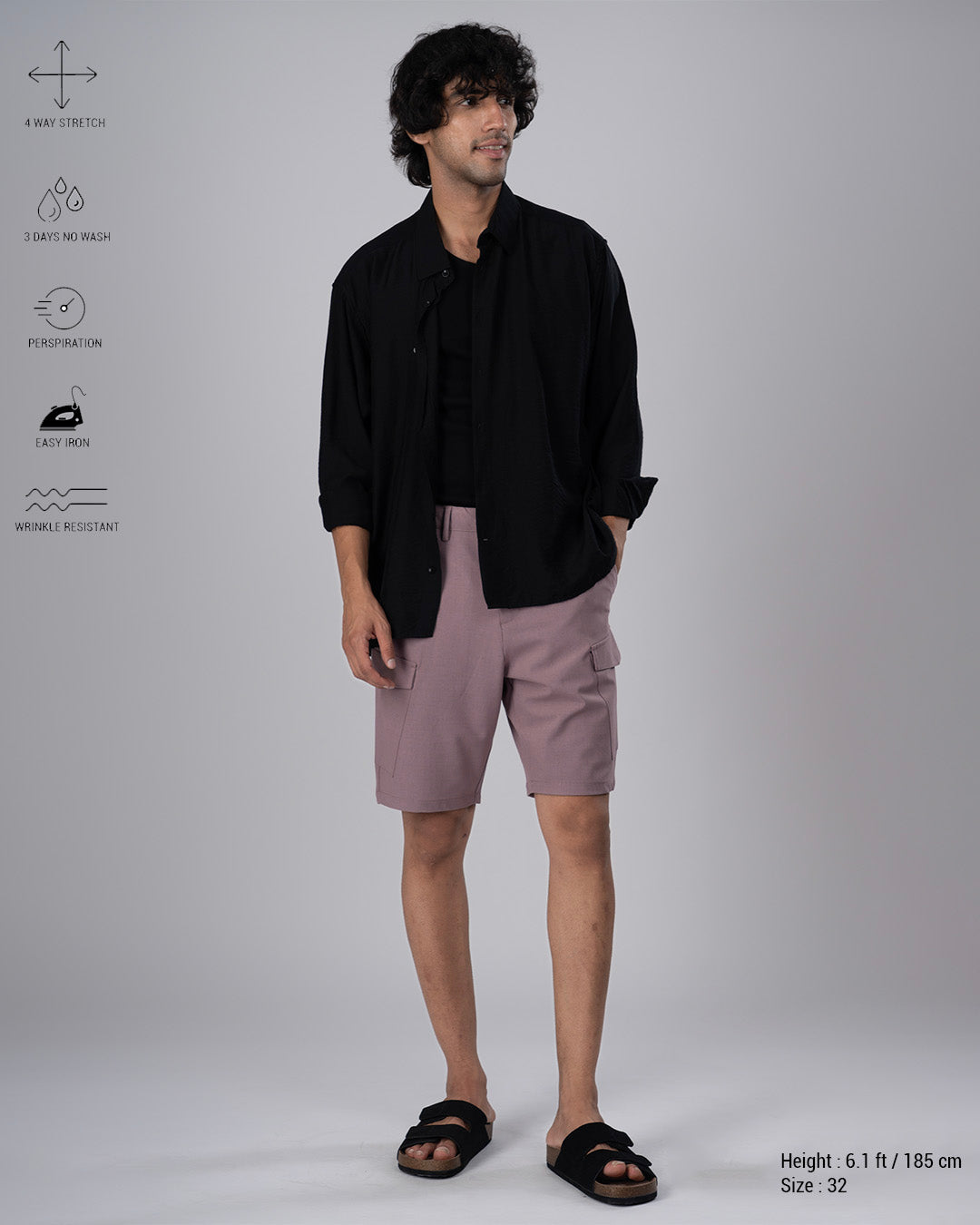 Easy Iron Cargo Shorts In Lavender