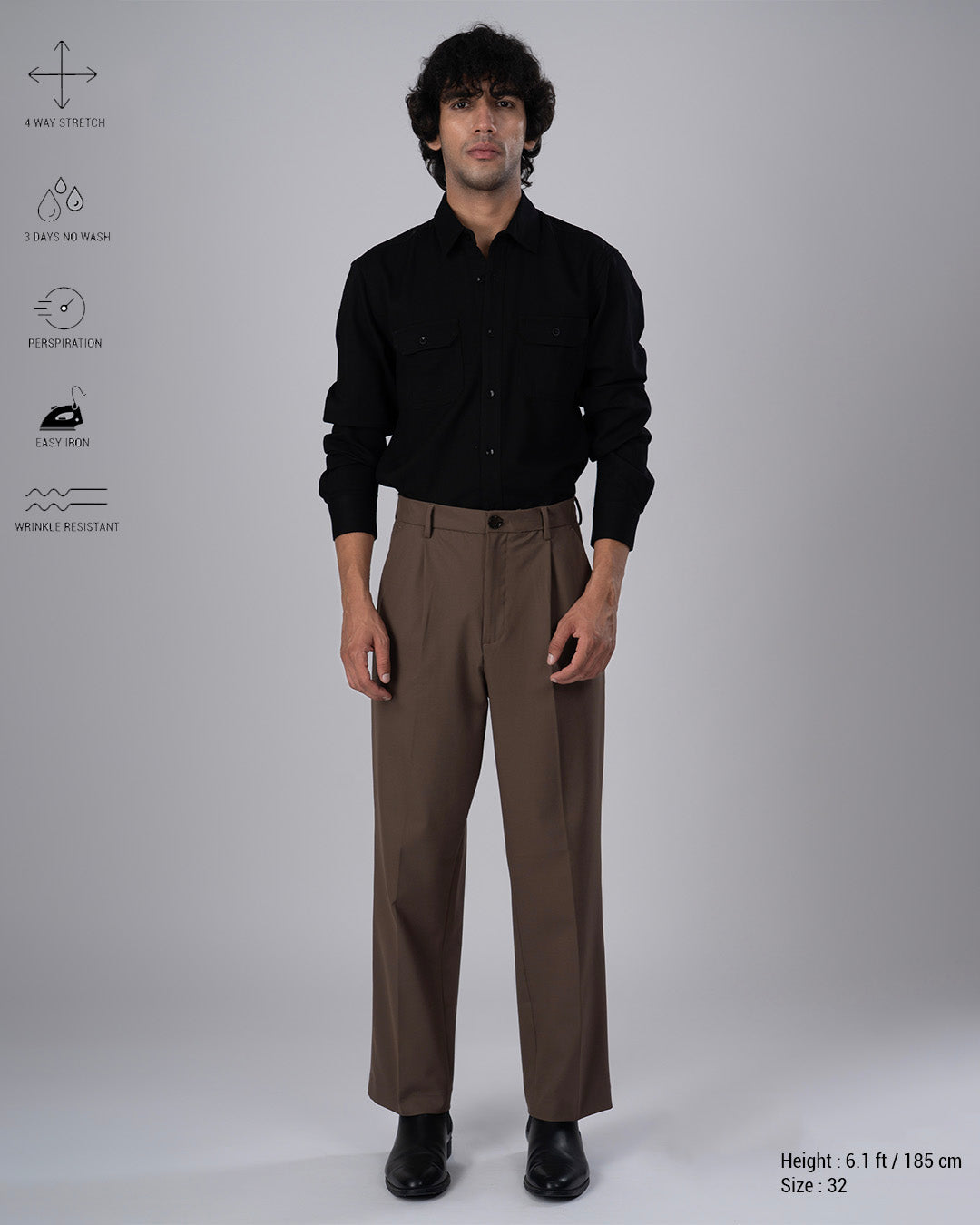 Classic Easy Iron Relaxed Trousers In Cocoa
