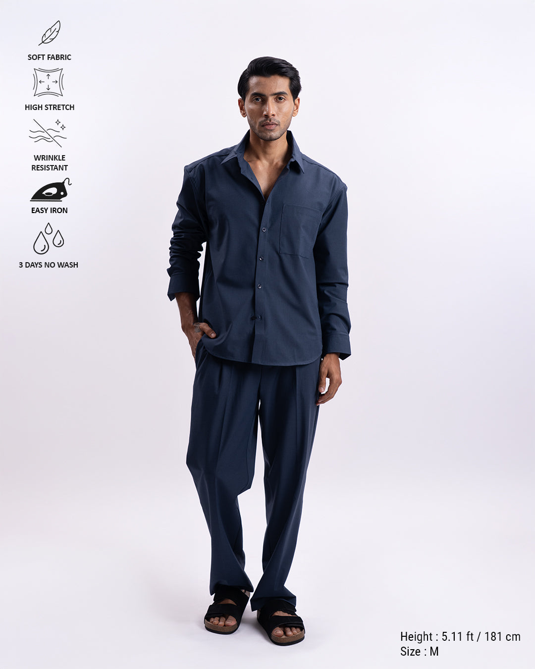 Easy Iron Relaxed Cropped Shirt In Navy