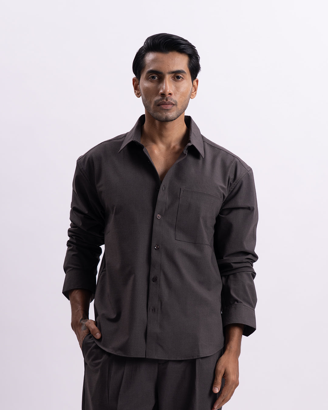 Easy Iron Relaxed Cropped Shirt In Brown