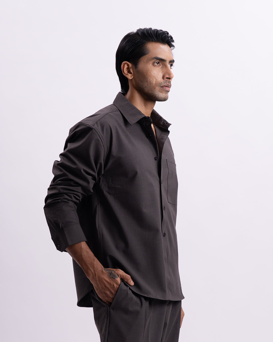 Easy Iron Relaxed Cropped Shirt In Brown