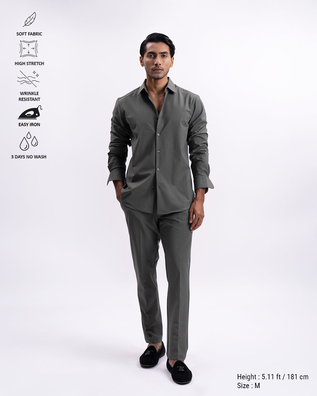 Easy Iron All Season Tailored Shirt In Olive