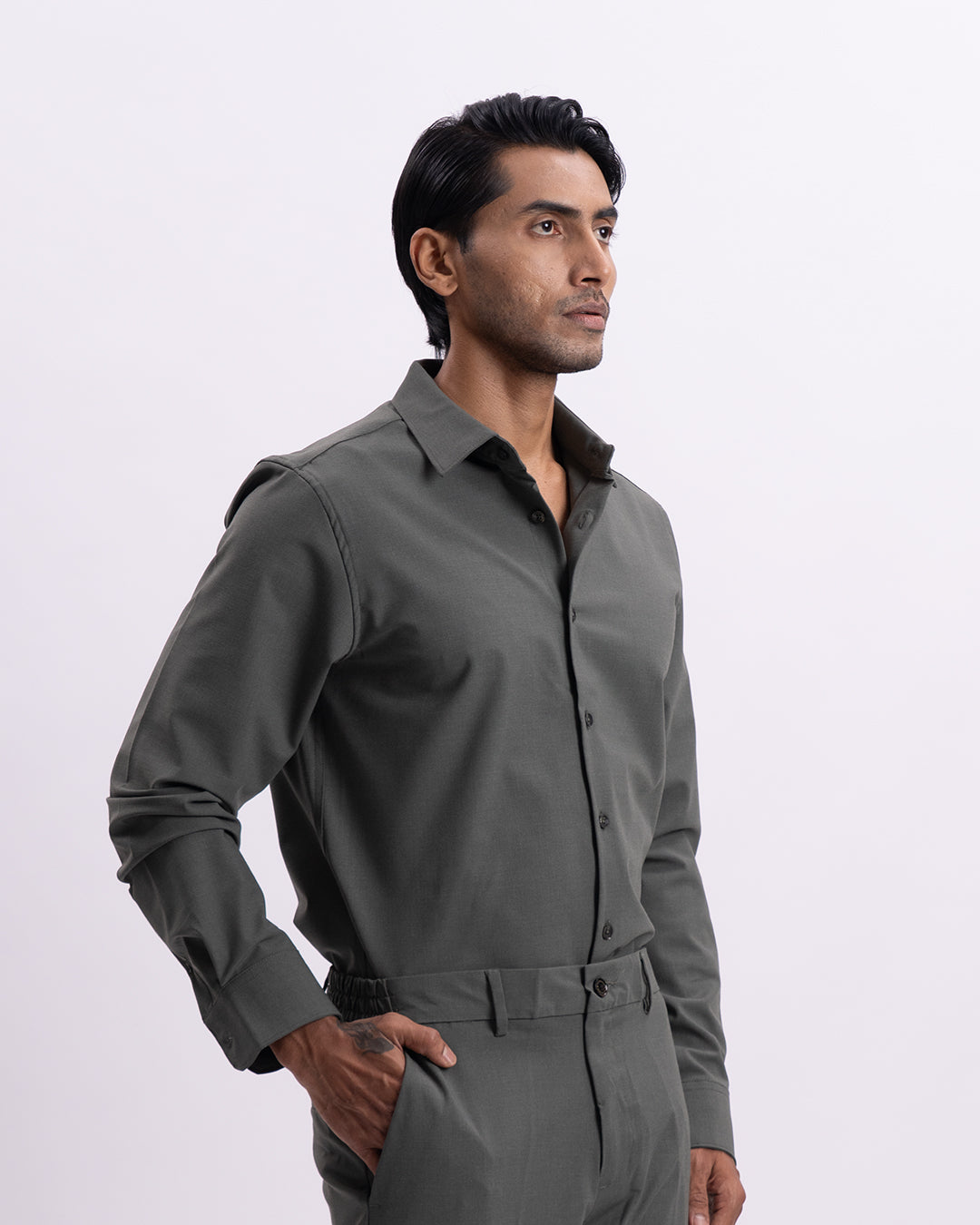 Easy Iron All Season Tailored Shirt In Olive