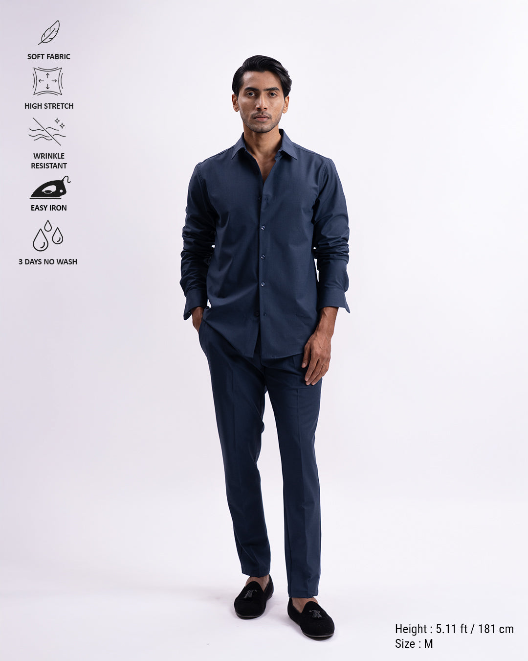 Easy Iron All Season Tailored Shirt In Navy