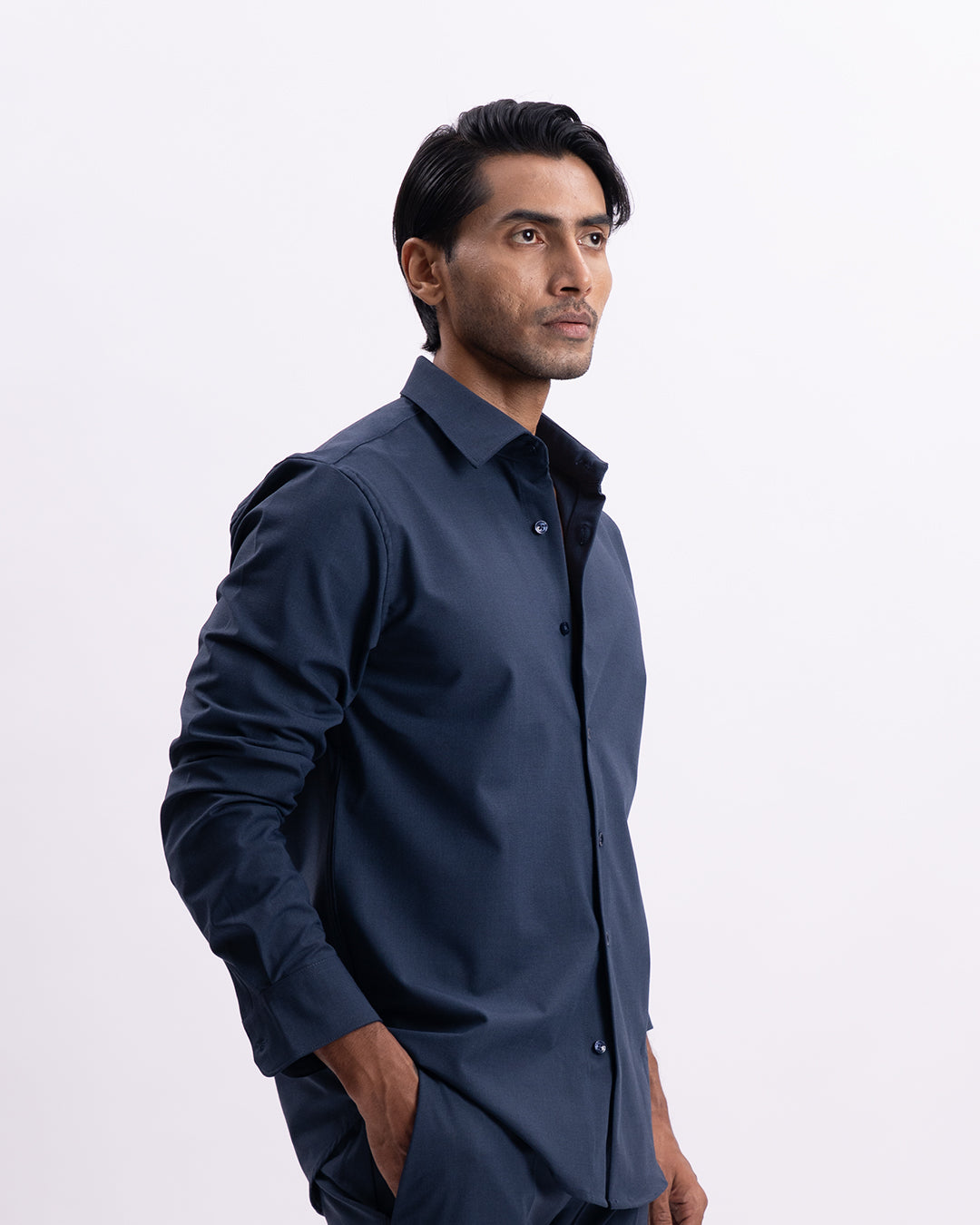 Easy Iron All Season Tailored Shirt In Navy