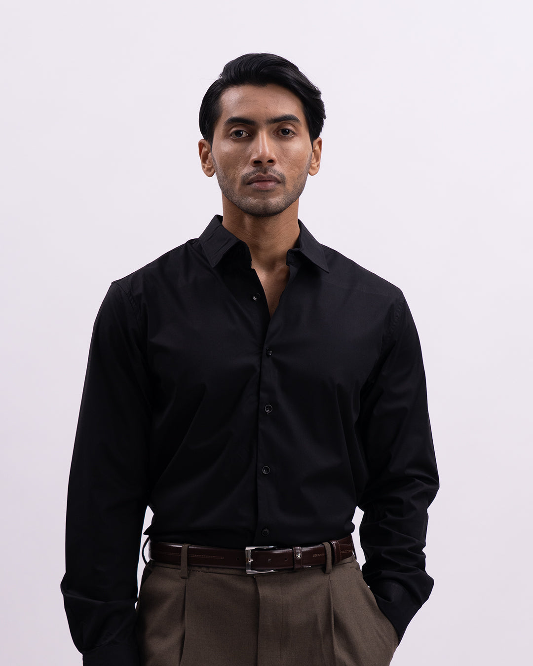 Easy Iron Bamboo Tailored Shirt In Black