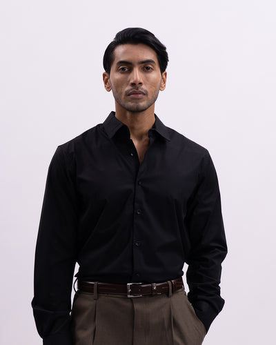 Easy Iron Bamboo Tailored Shirt In Black