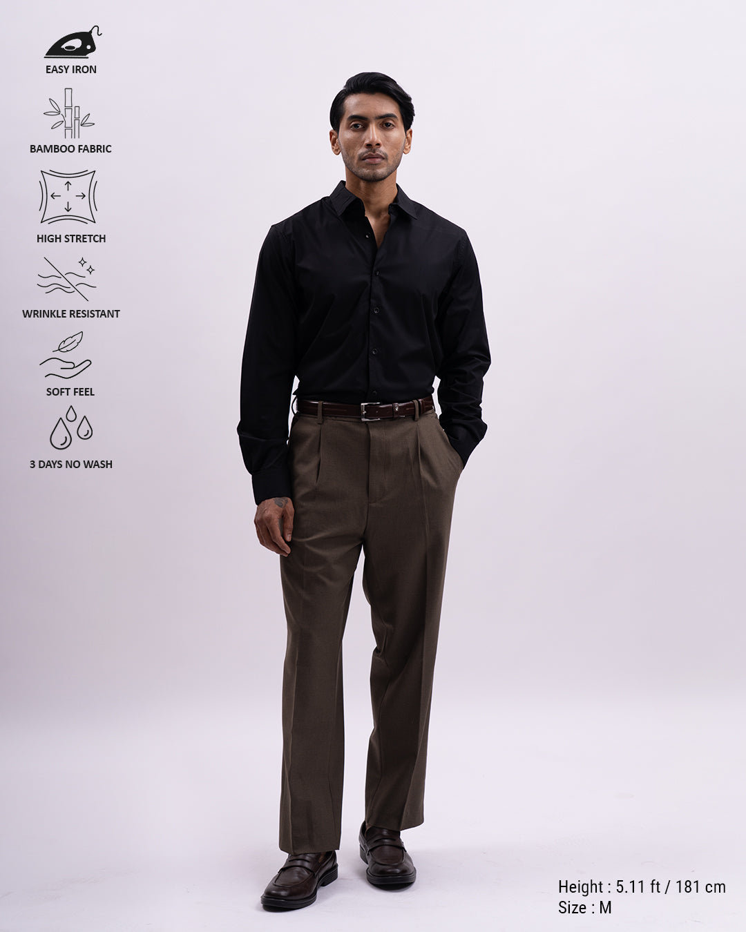 Easy Iron Bamboo Tailored Shirt In Black