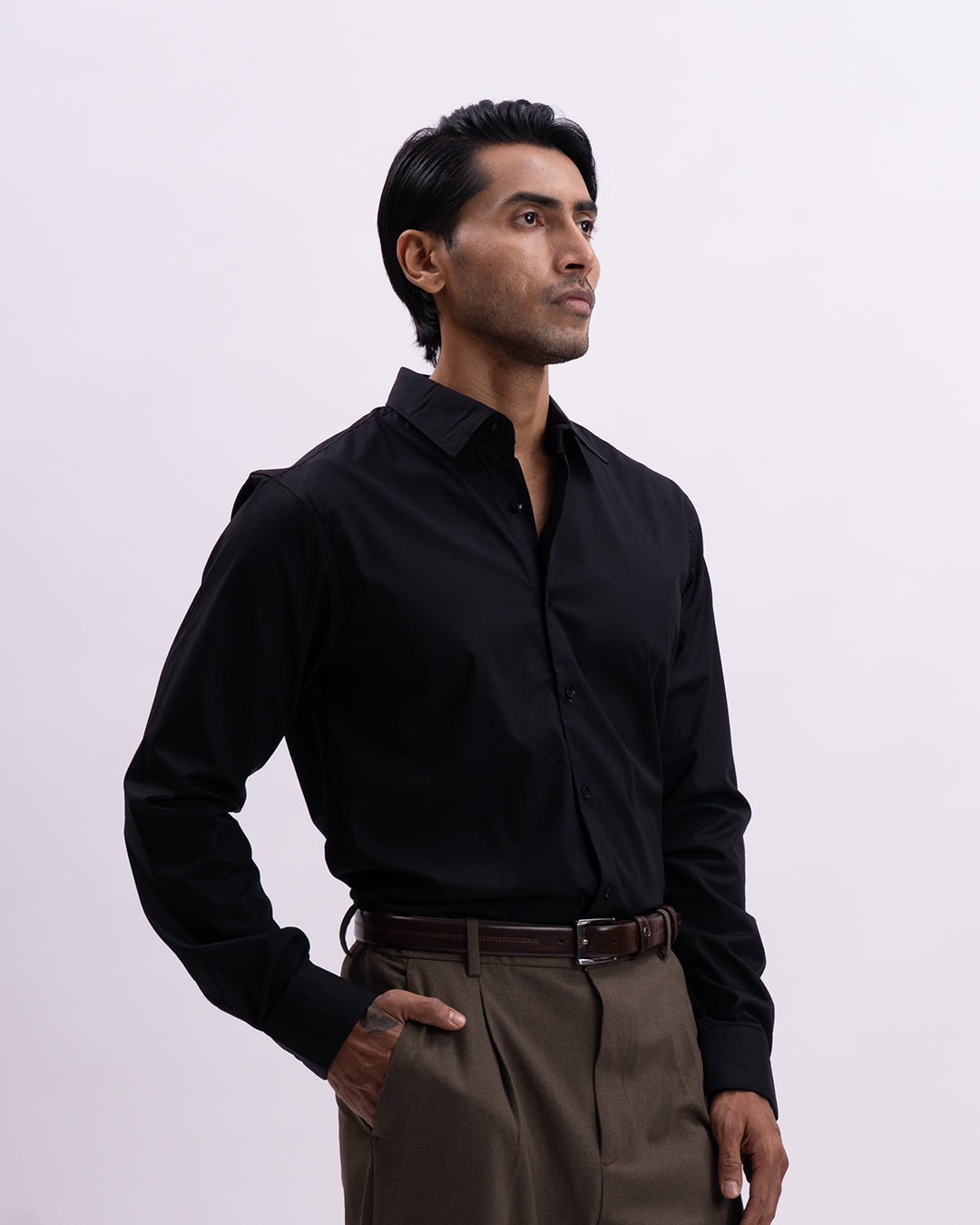 Easy Iron Bamboo Tailored Shirt In Black
