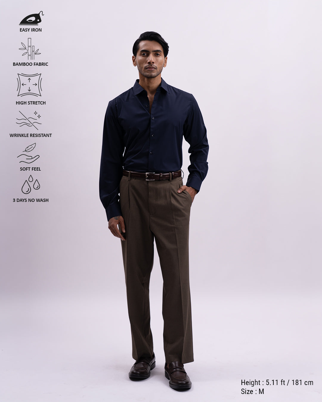 Easy Iron Bamboo Tailored Shirt In Navy