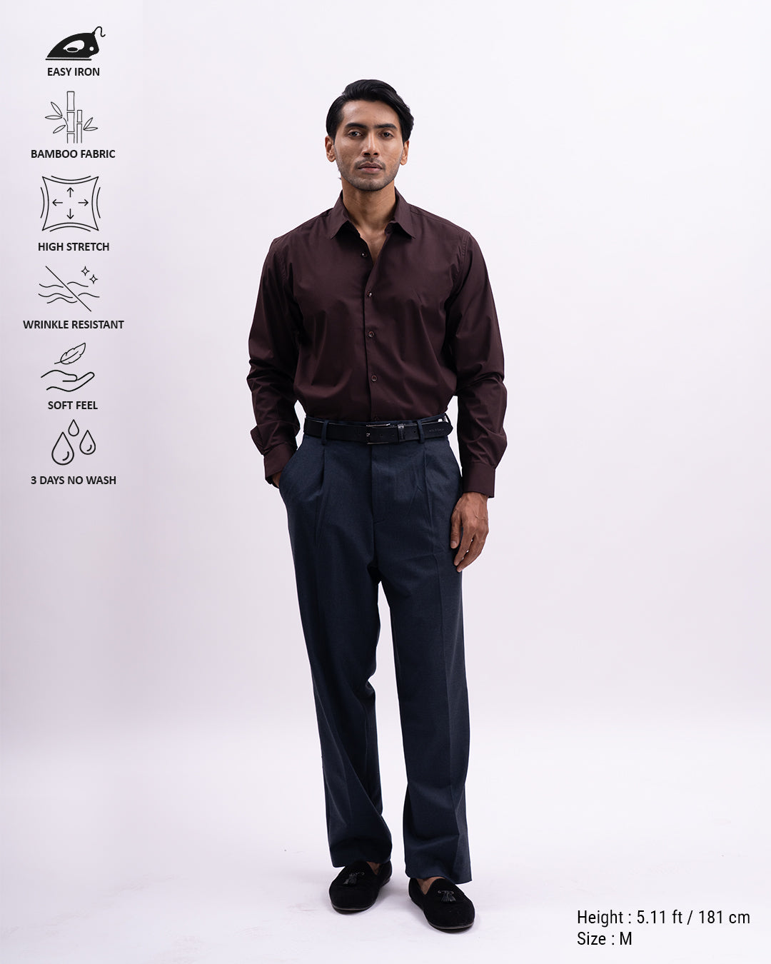 Easy Iron Bamboo Tailored Shirt In Brown