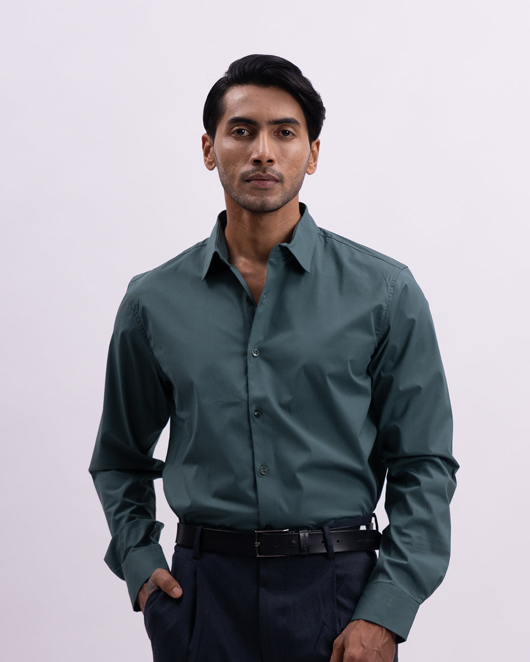 Easy Iron Bamboo Tailored Shirt In Green