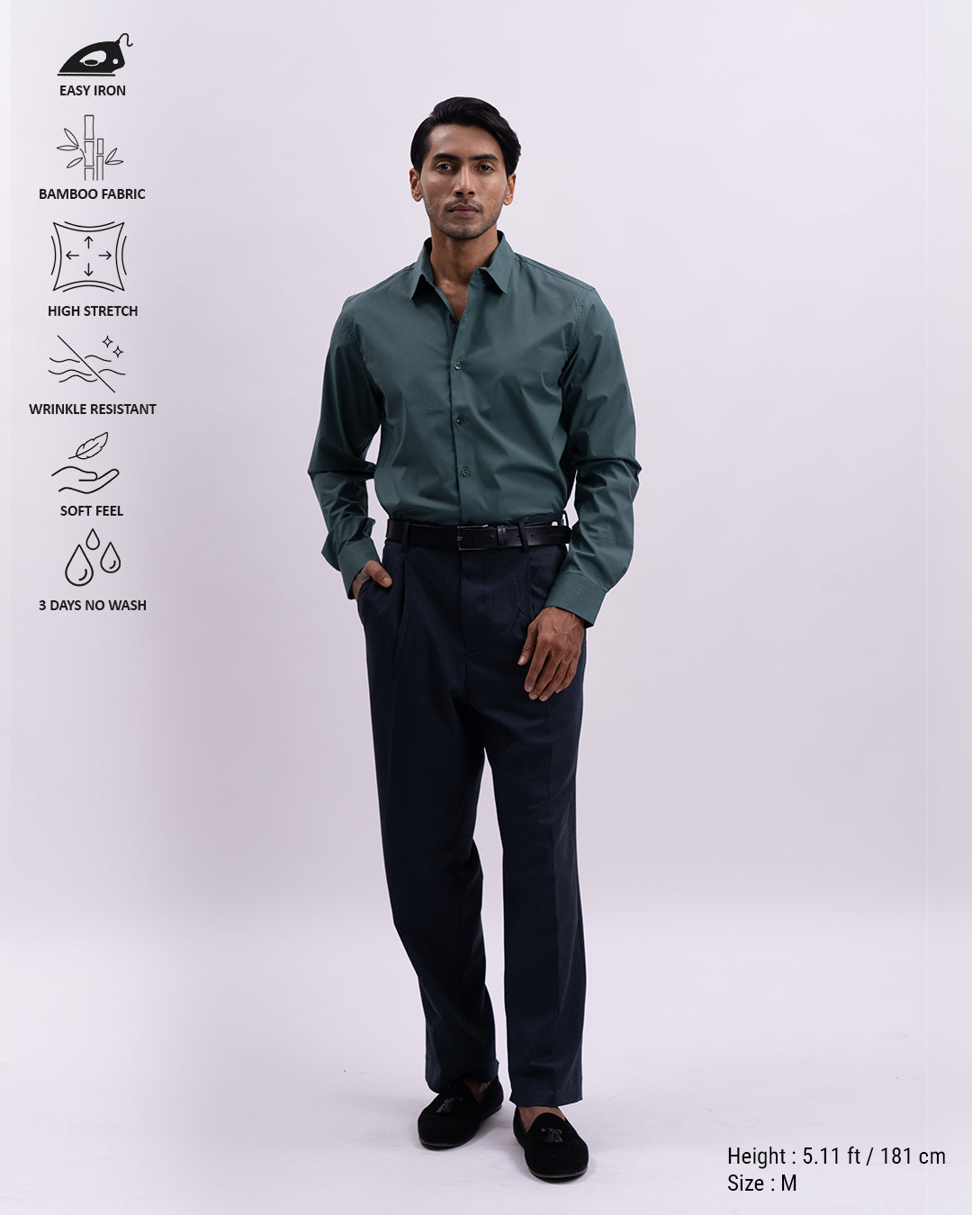 Easy Iron Bamboo Tailored Shirt In Green