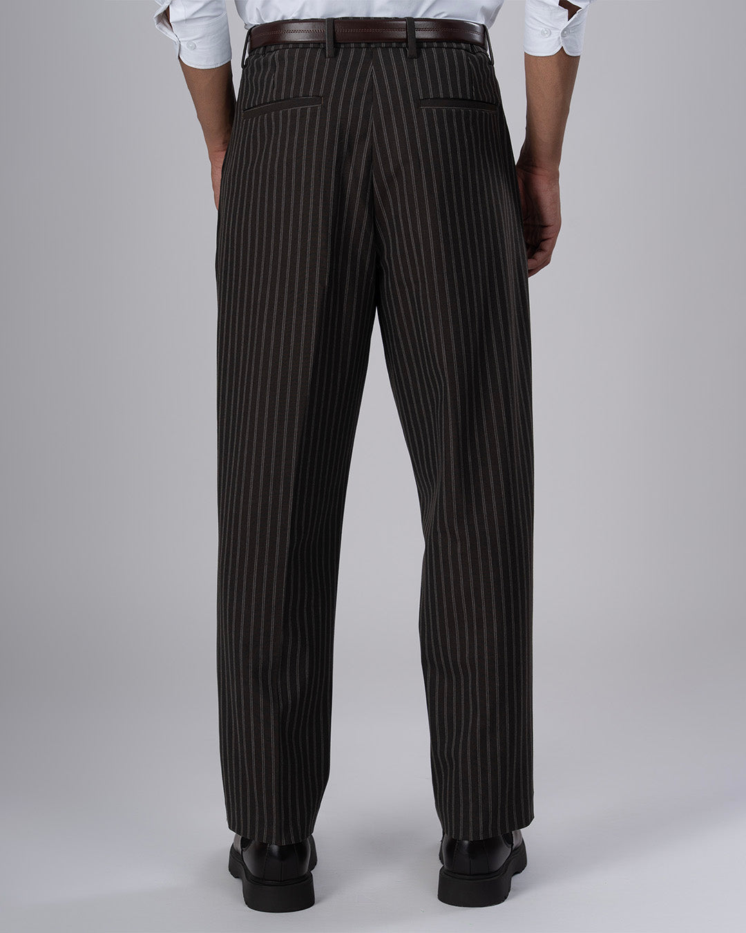 Easy Iron Striped Relaxed Trousers In Brown