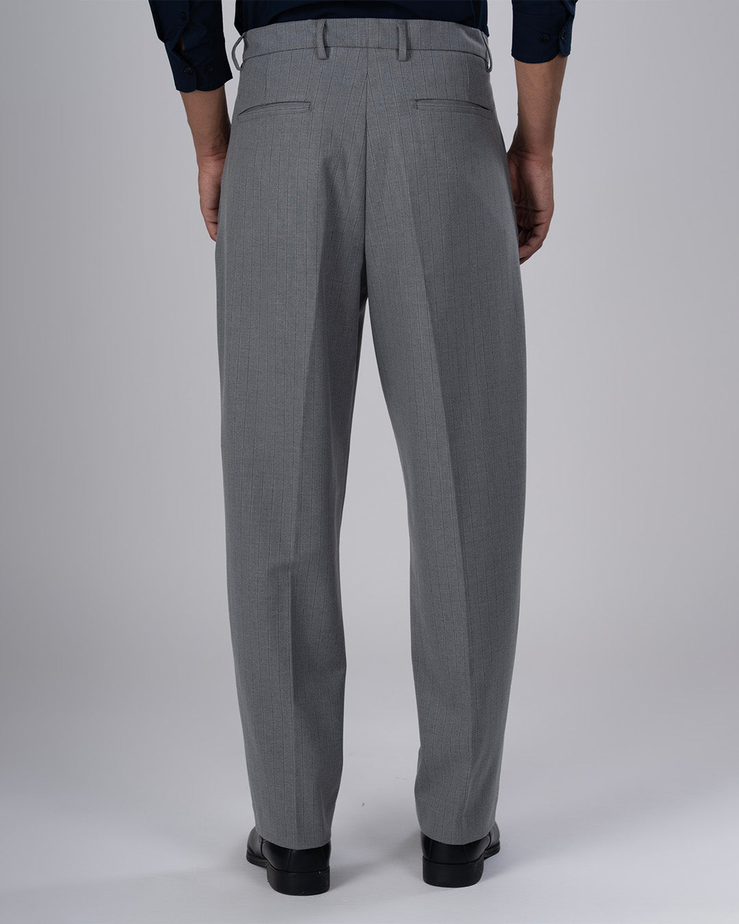 Easy Iron Striped Relaxed Trousers In Light Grey