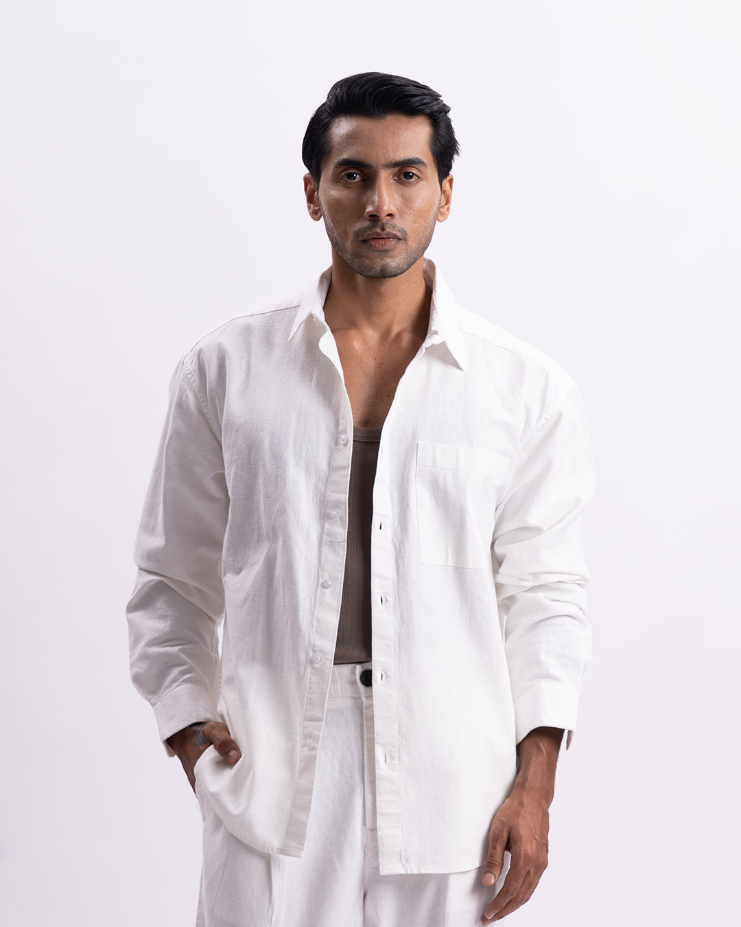 Linen Viscose Relaxed Shirt In White