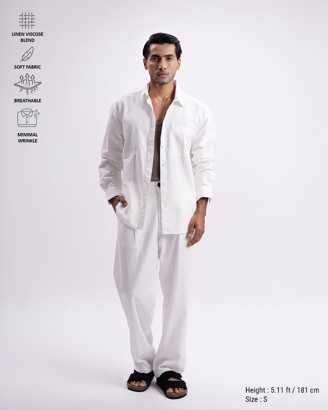 Linen Viscose Relaxed Shirt In White