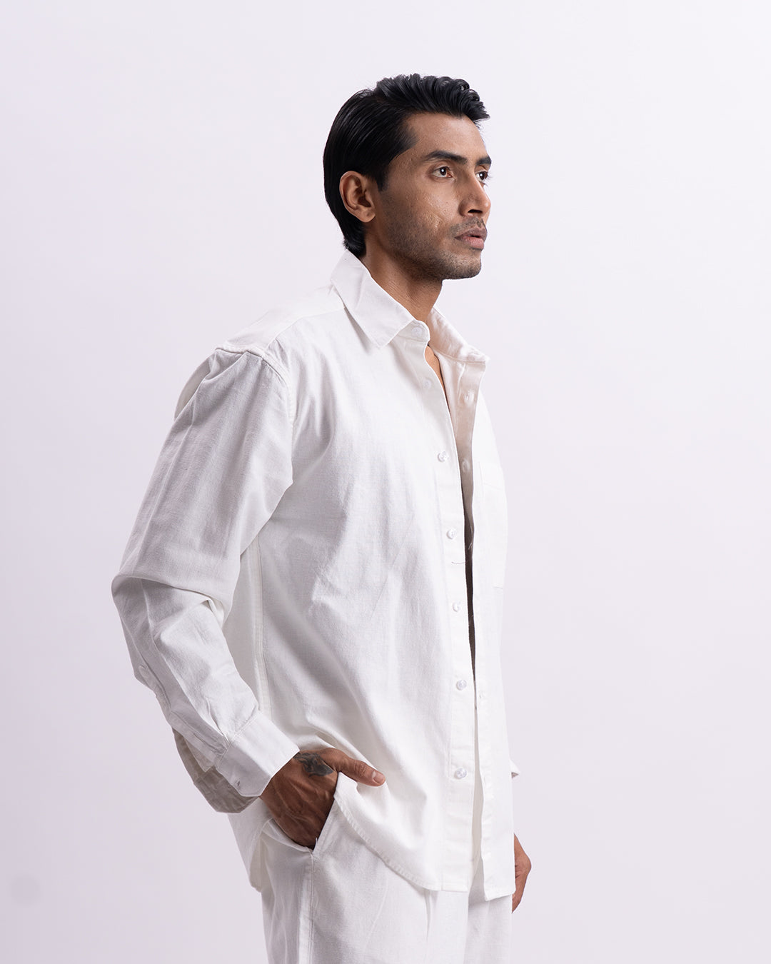 Linen Viscose Relaxed Shirt In White
