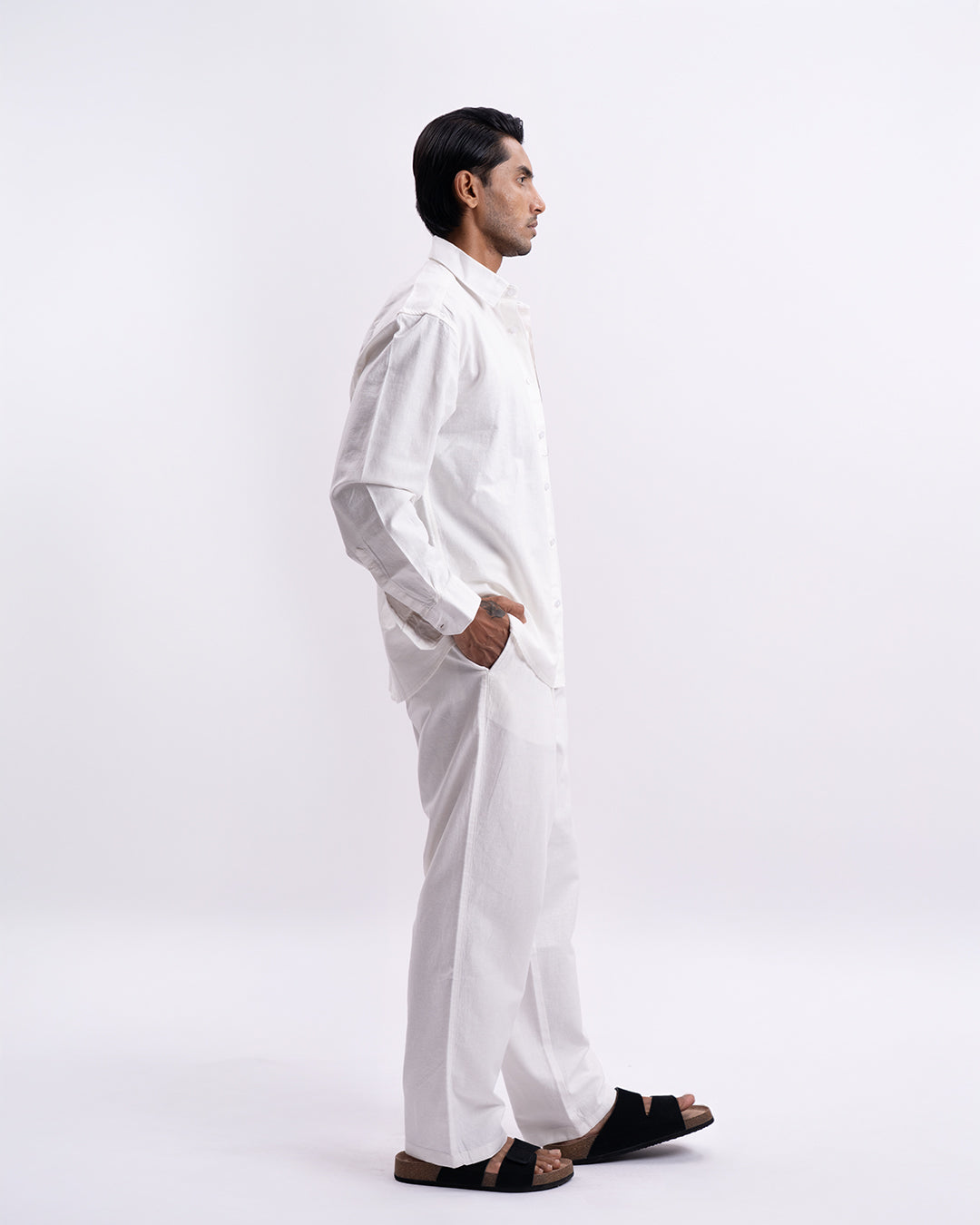 Linen Viscose Relaxed Shirt In White