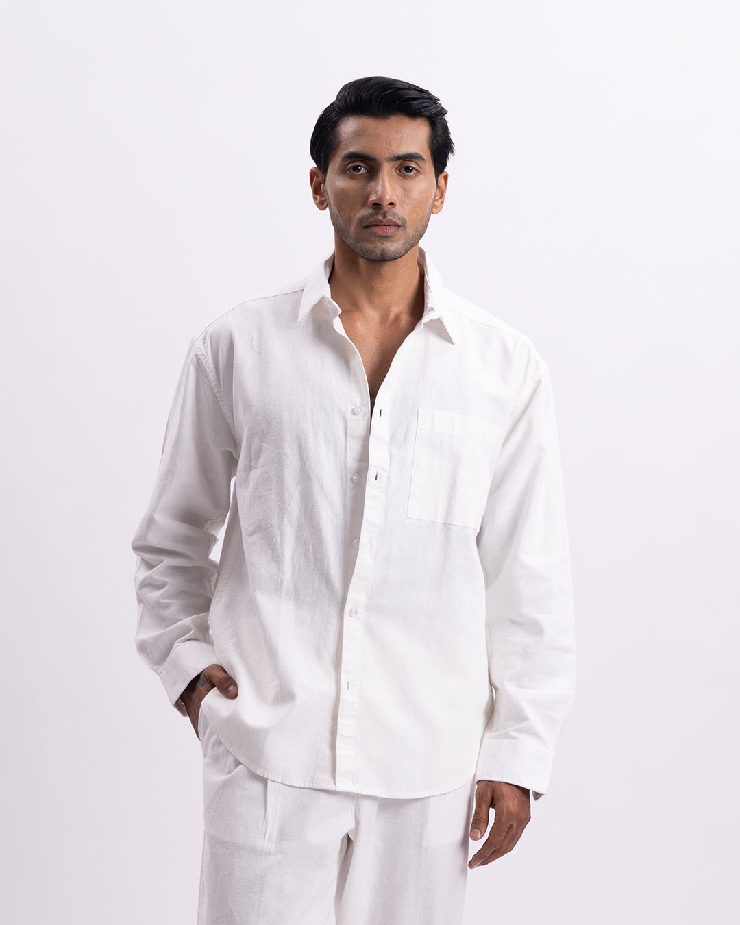 Linen Viscose Relaxed Shirt In White