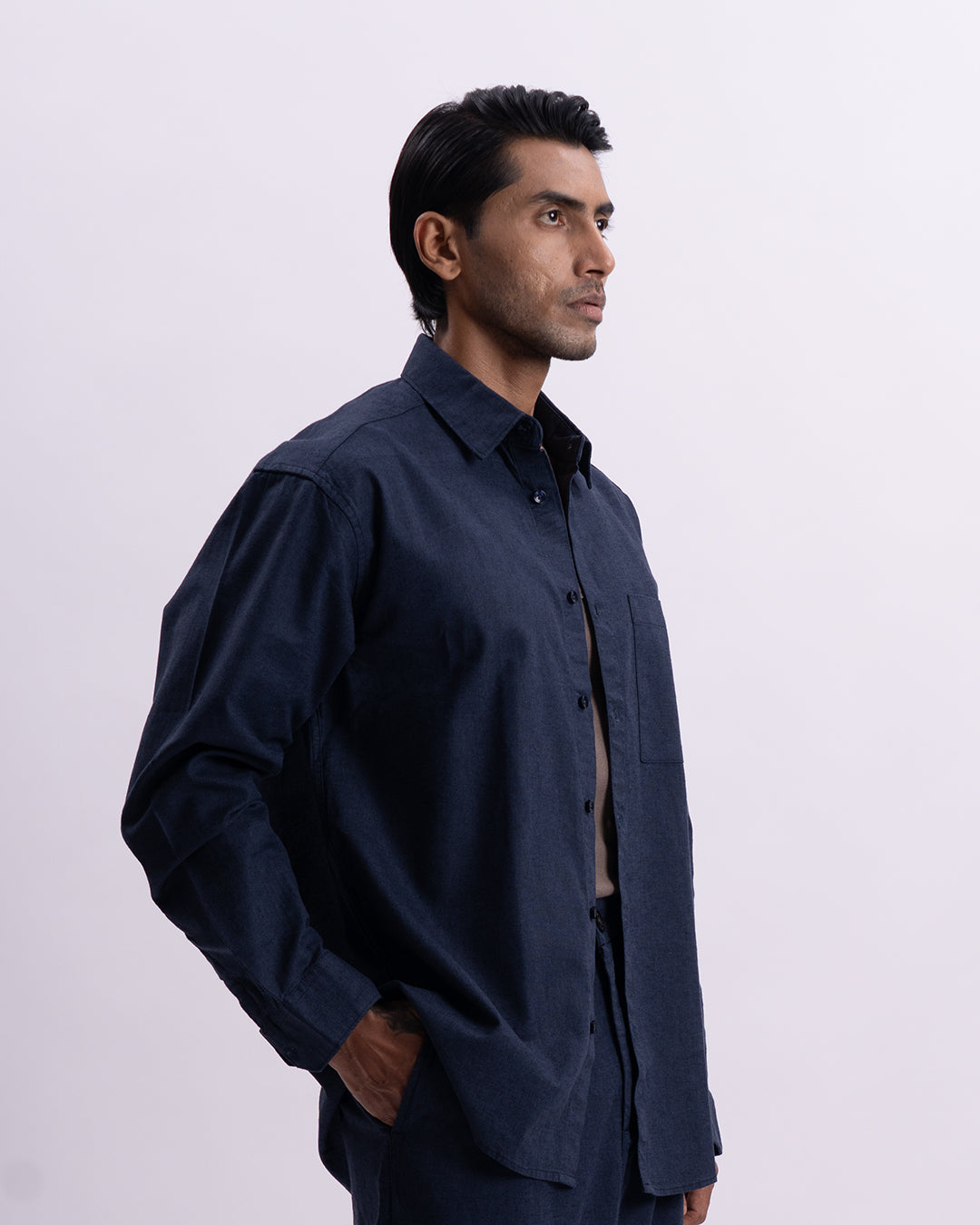 Linen Viscose Relaxed Shirt In Navy