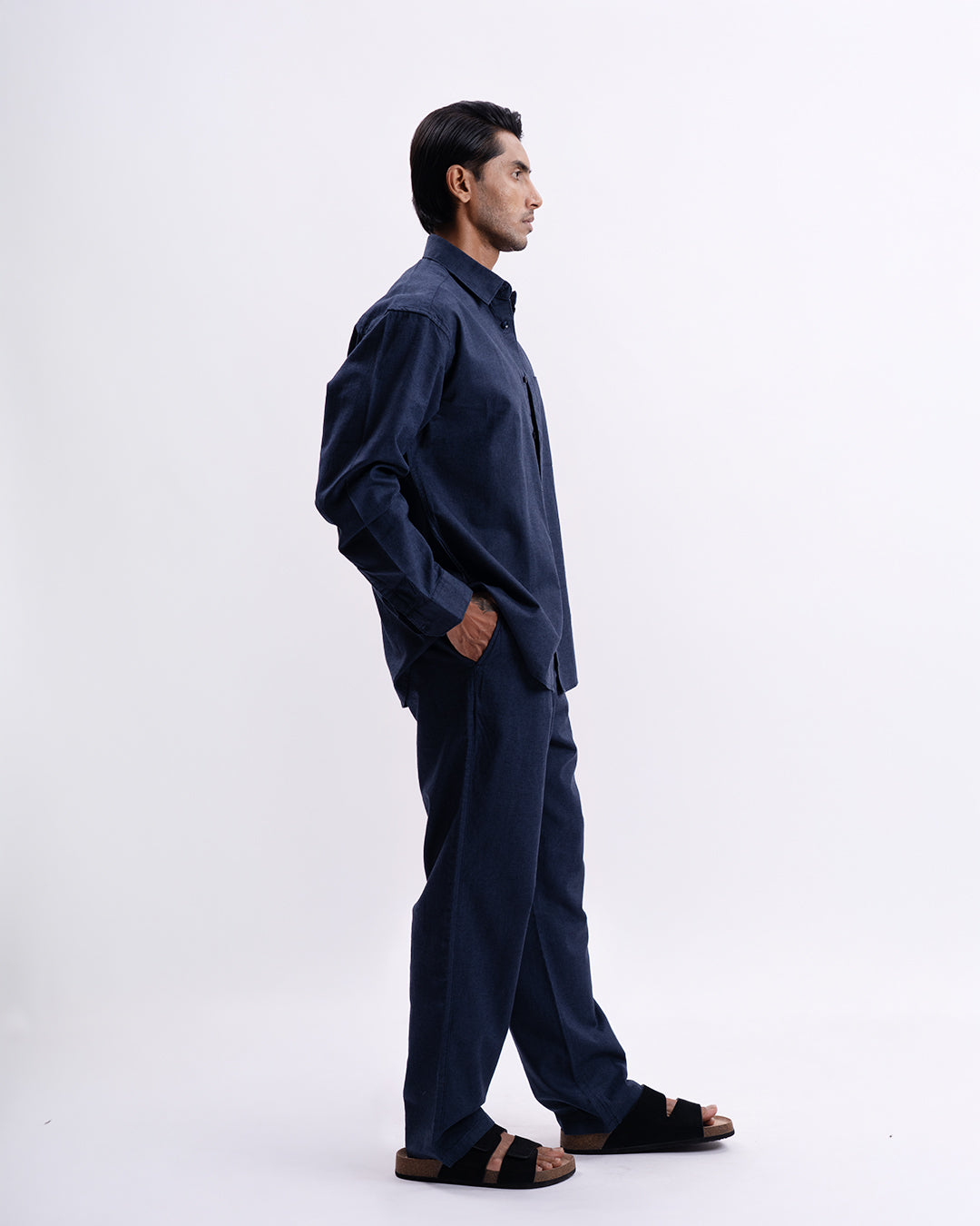 Linen Viscose Relaxed Shirt In Navy