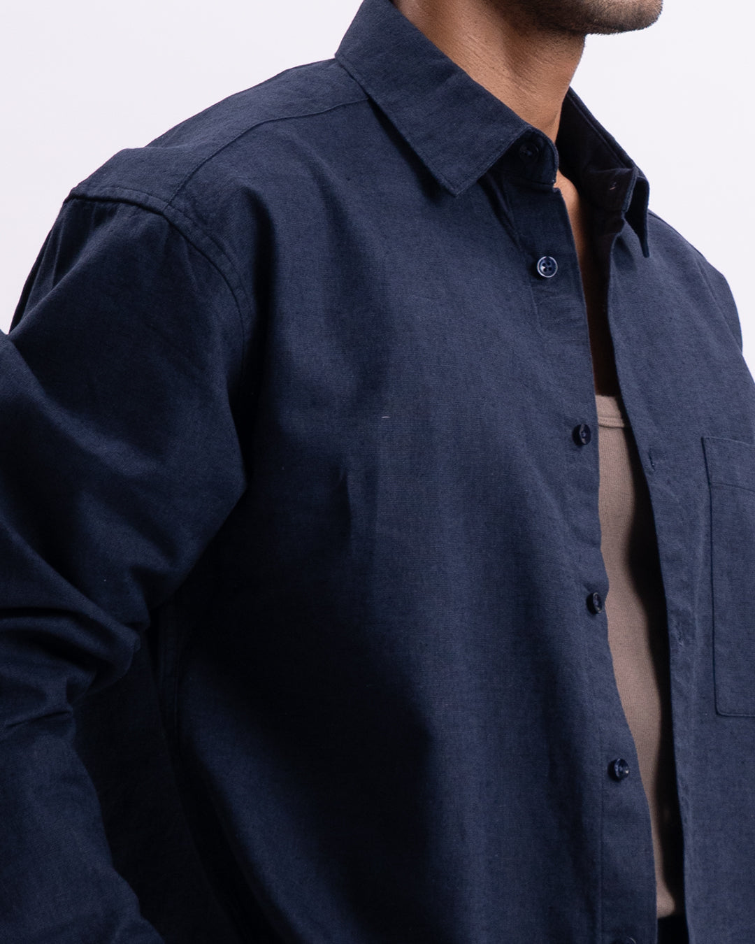 Linen Viscose Relaxed Shirt In Navy