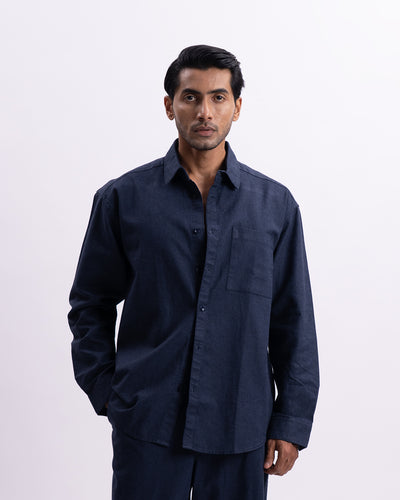 Linen Holiday Relaxed Shirt In Navy