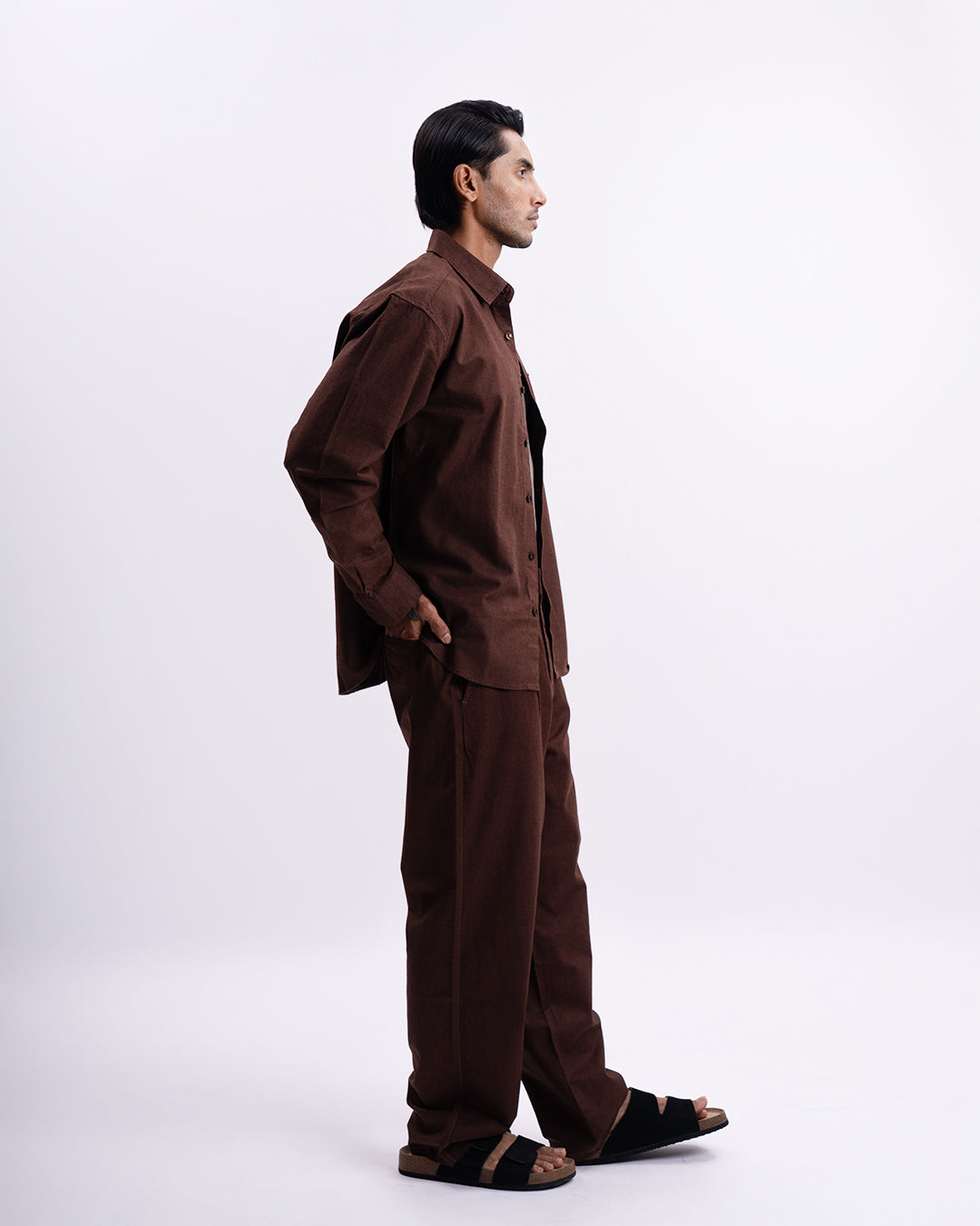 Linen Viscose Relaxed Shirt In Brown