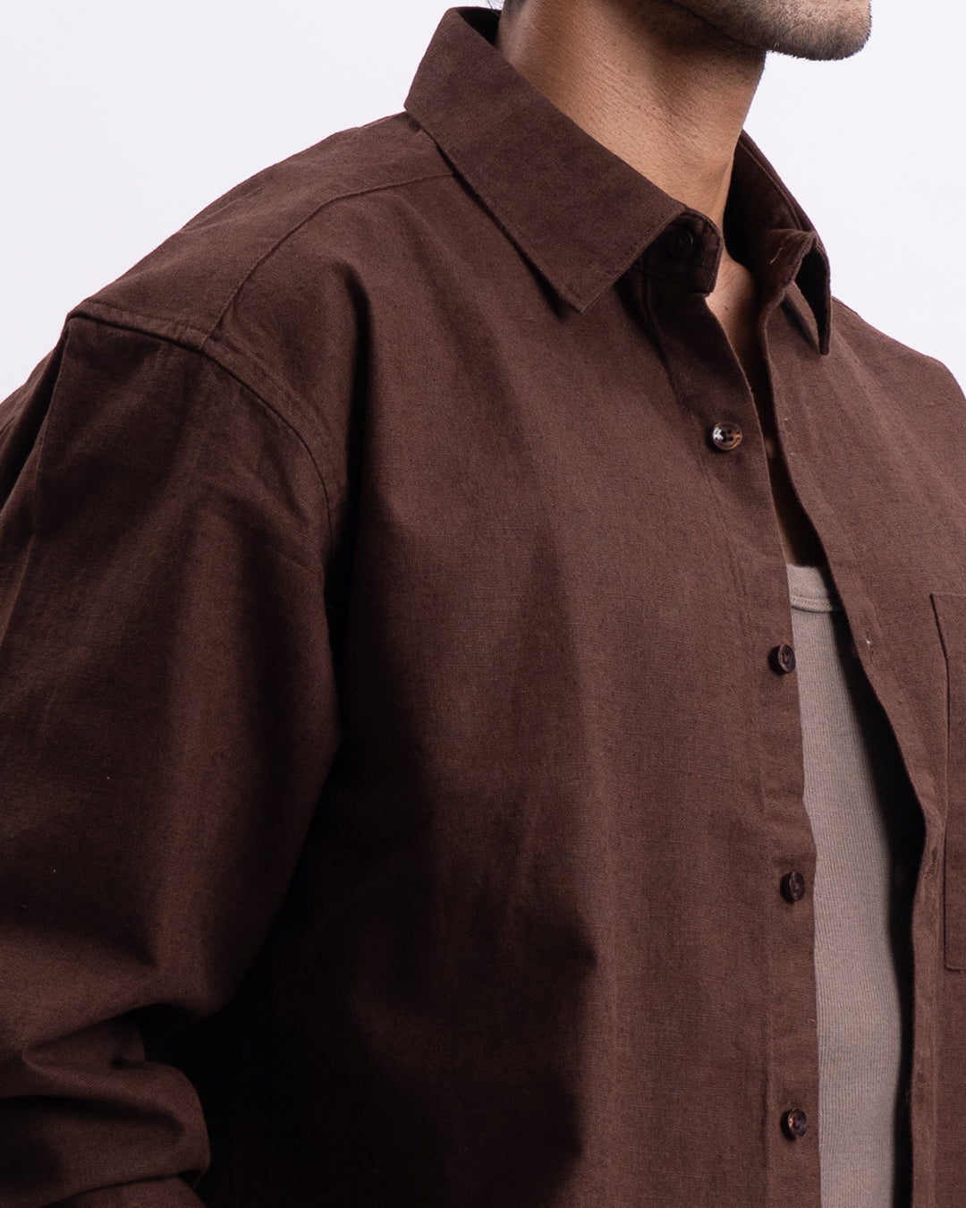Linen Viscose Relaxed Shirt In Brown