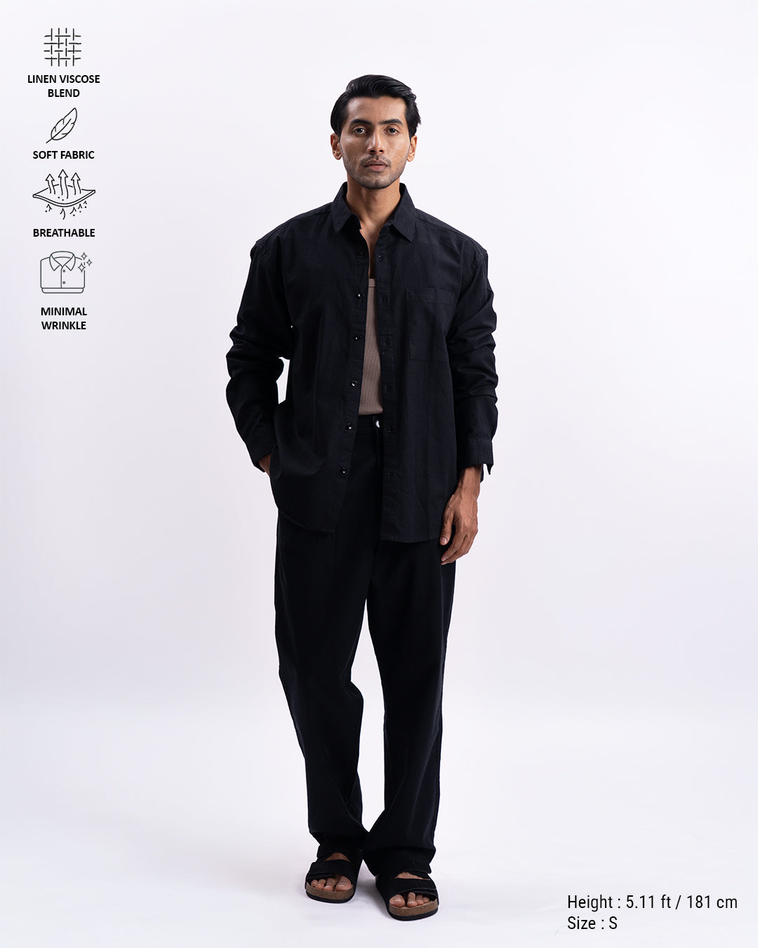 Linen Viscose Relaxed Shirt In Black