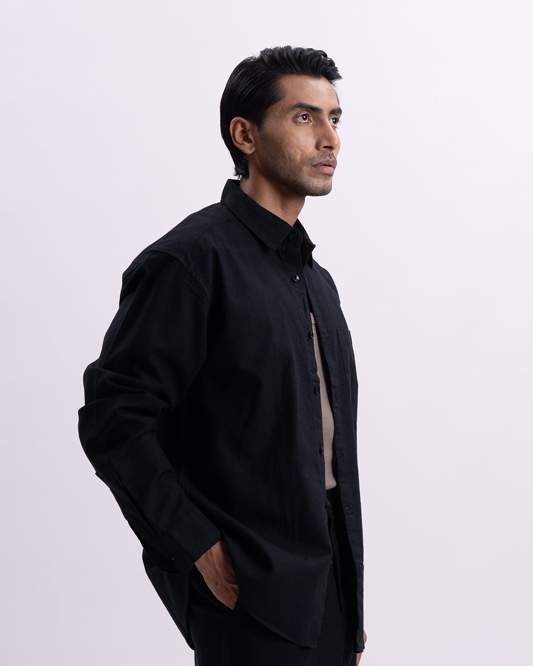 Linen Viscose Relaxed Shirt In Black