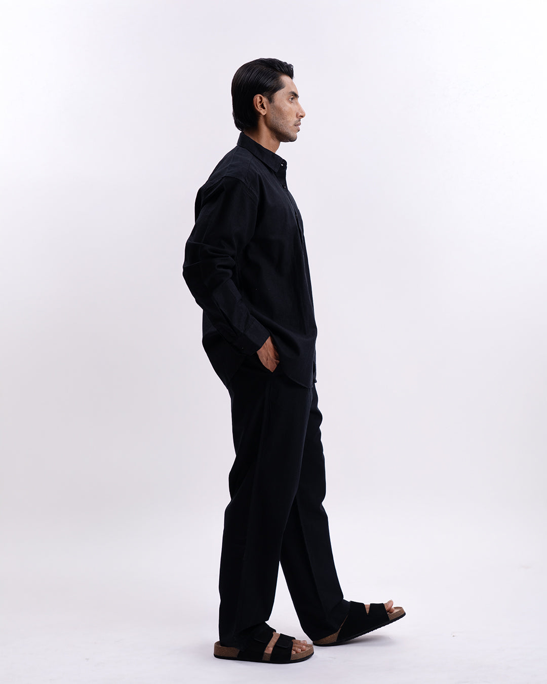 Linen Viscose Relaxed Shirt In Black