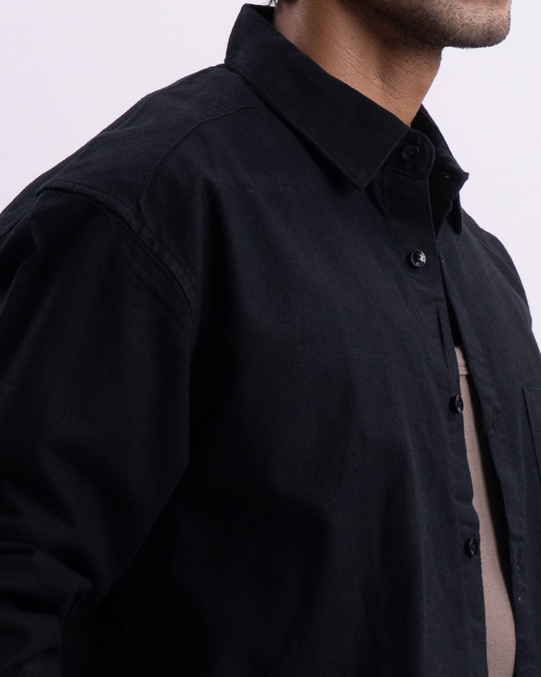 Linen Viscose Relaxed Shirt In Black