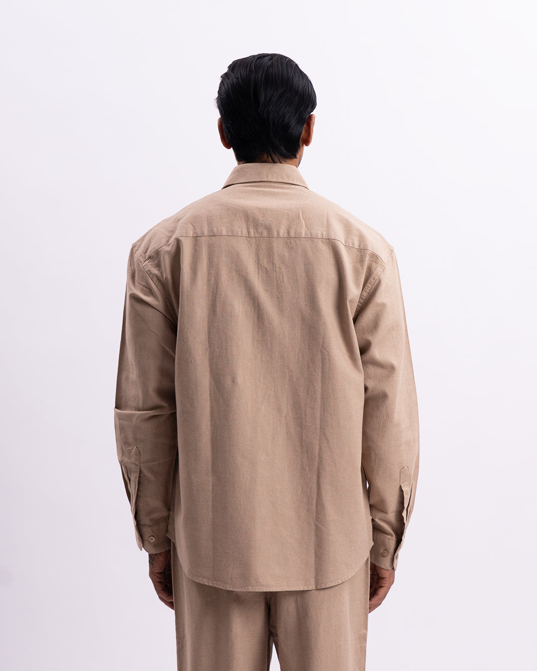 Linen Viscose Relaxed Shirt In Khakhi