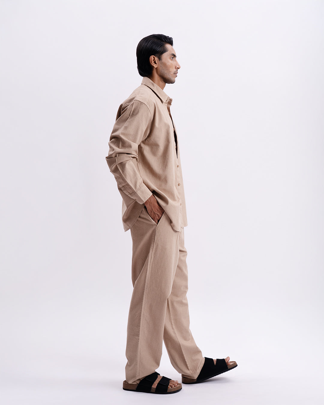 Linen Viscose Relaxed Shirt In Khakhi