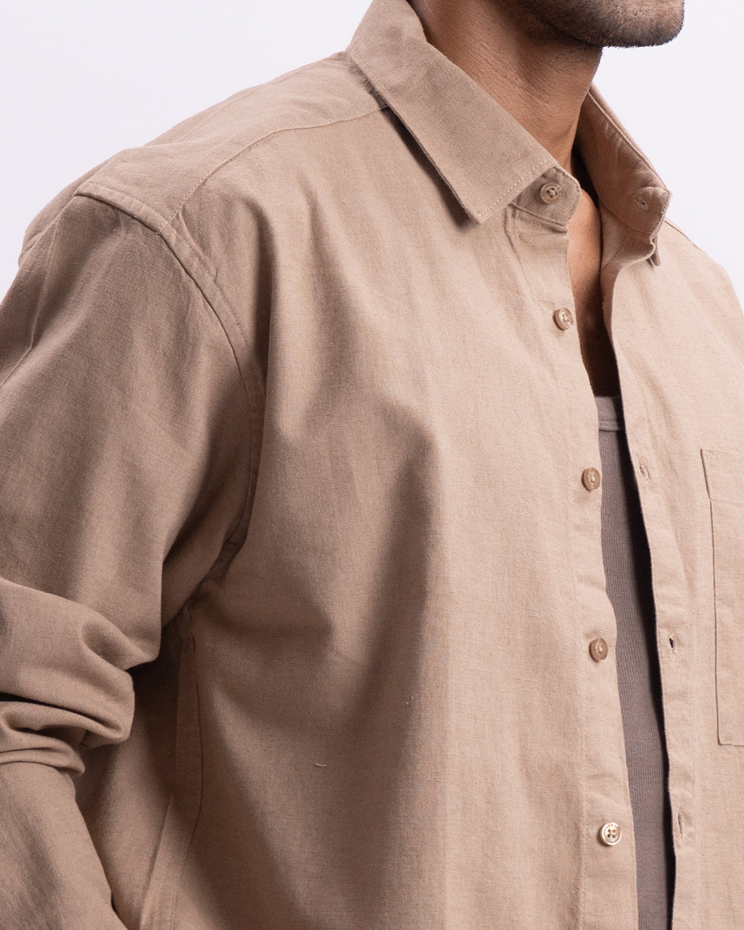 Linen Viscose Relaxed Shirt In Khakhi